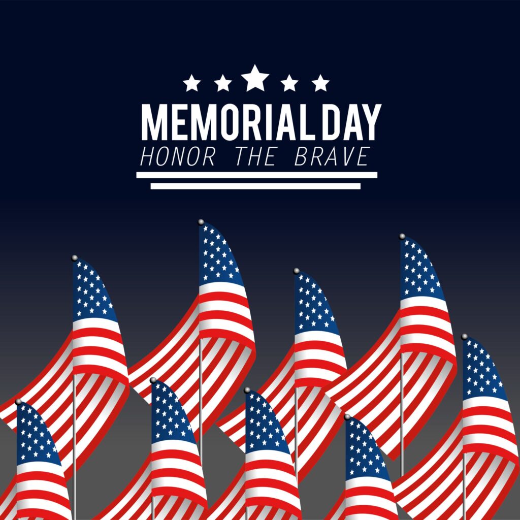 usa flags with stars to memorial day vector illustration